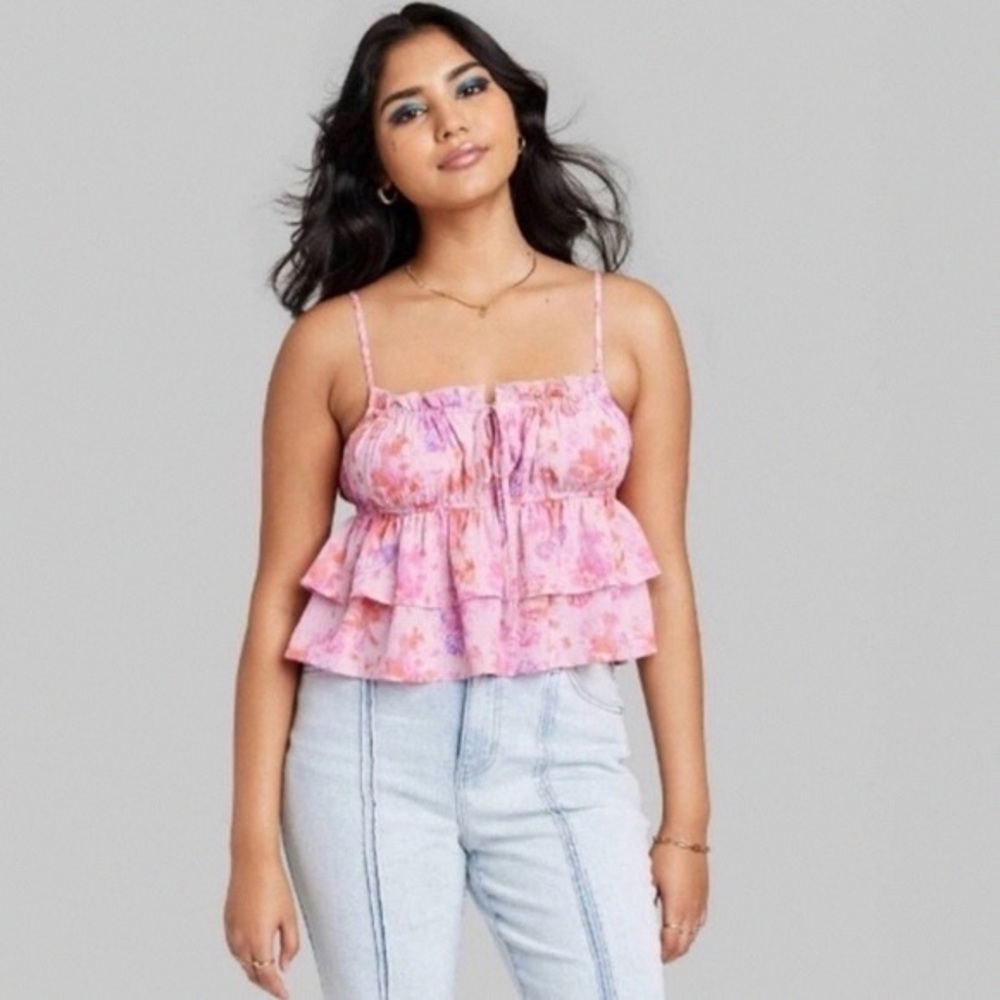 Pink Floral Ruffle Top
